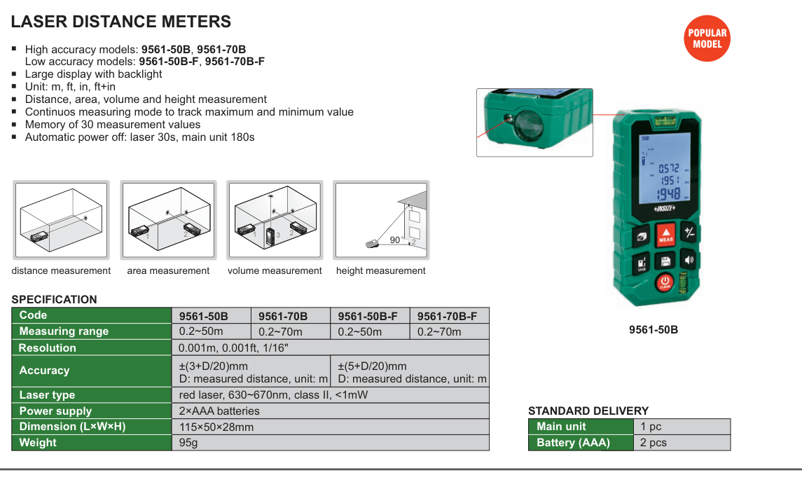 INSIZE Laser Distance Meters (9561-50B)
