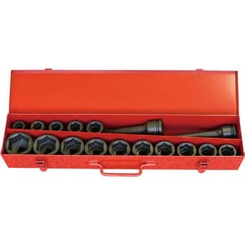ลูกบ๊อกซ์ลม ชุด 17 ชิ้น (มิล) 6 เหลี่ยม ในกล่องเหล็ก (Impact Socket Set)
