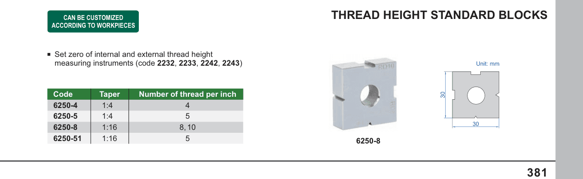 INSIZE Thread Height Standard Blocks (6250-4)