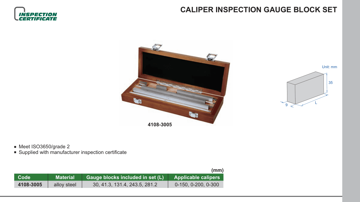 INSIZE Caliper Inspection Gauge Block Set (4108-3005)