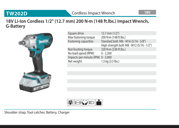 บล็อกกระแทกไร้สาย Makita TW202D
