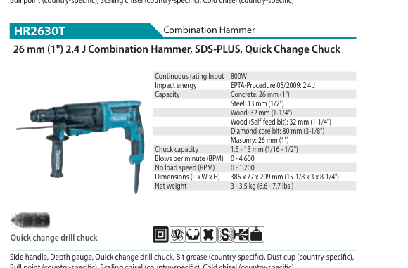 สว่านโรตารี่ (Combination Hammer) Makita HR2630T