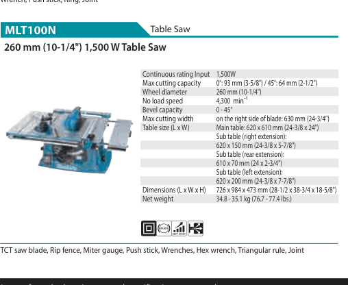 โต๊ะเลื่อย Makita MLT100N
