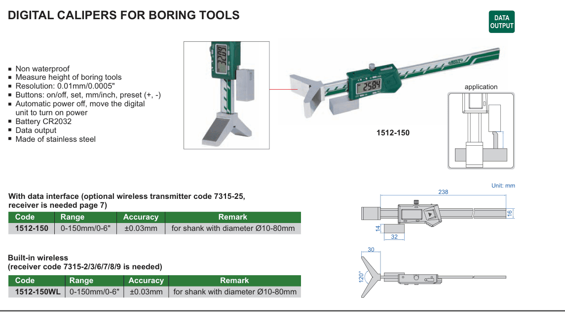 INSIZE Digital Calipers For Boring Tools (1512-150)