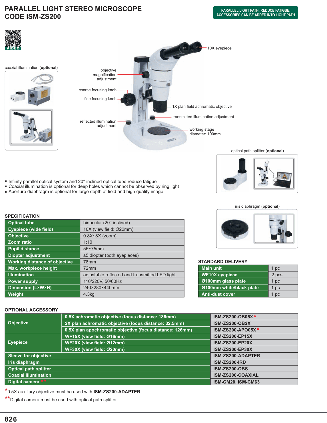 INSIZE Parallel Light Stereo Microscope (ISM-ZS200)