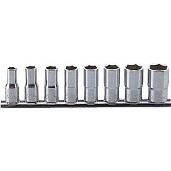 ลูกบ๊อกซ์ กึ่งยาว 6P (มิล) ขนาด 3/8” ชุด 8 ชิ้น ในรางเหล็ก (Semi Deep Socket Set on Rail)