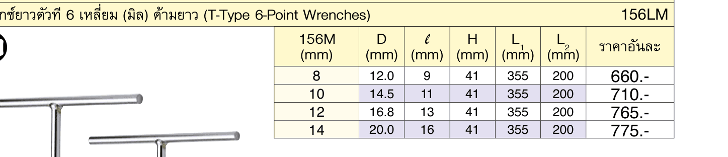 บ๊อกซ์ยาวตัวที 6 เหลี่ยม (มิล) ด้ามยาว (T-Type 6-Point Wrenches)