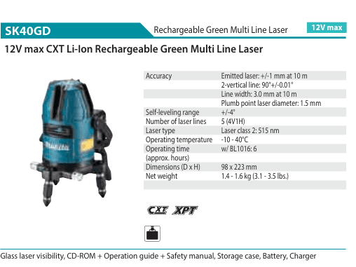 เครื่องวัดระดับเลเซอร์แสงเขียว Makita SK40GD