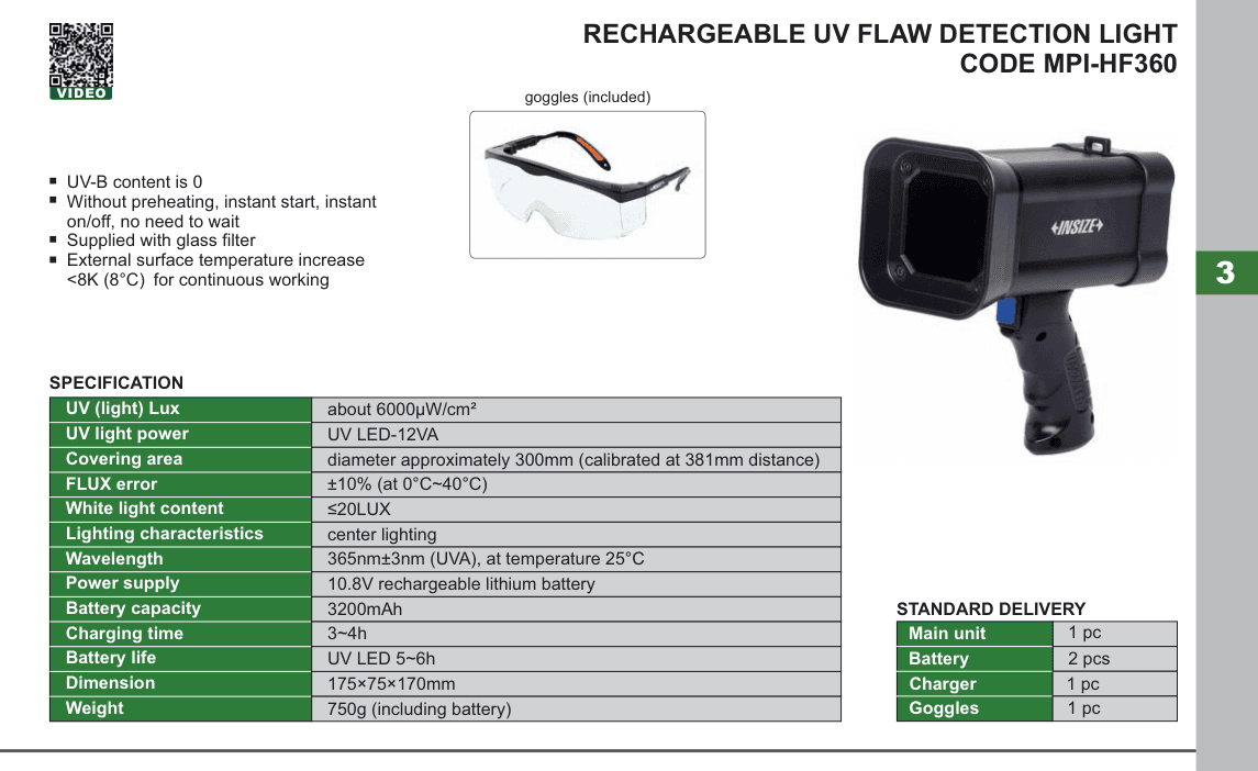 INSIZE Rechargeable Uv Flaw Detection Light (MPI-HF360)