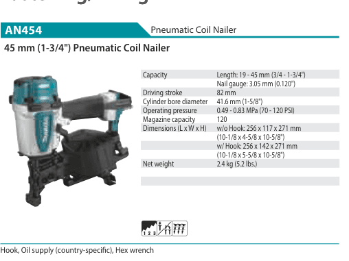 เครื่องยิงตะปูลมม้วน Makita AN454