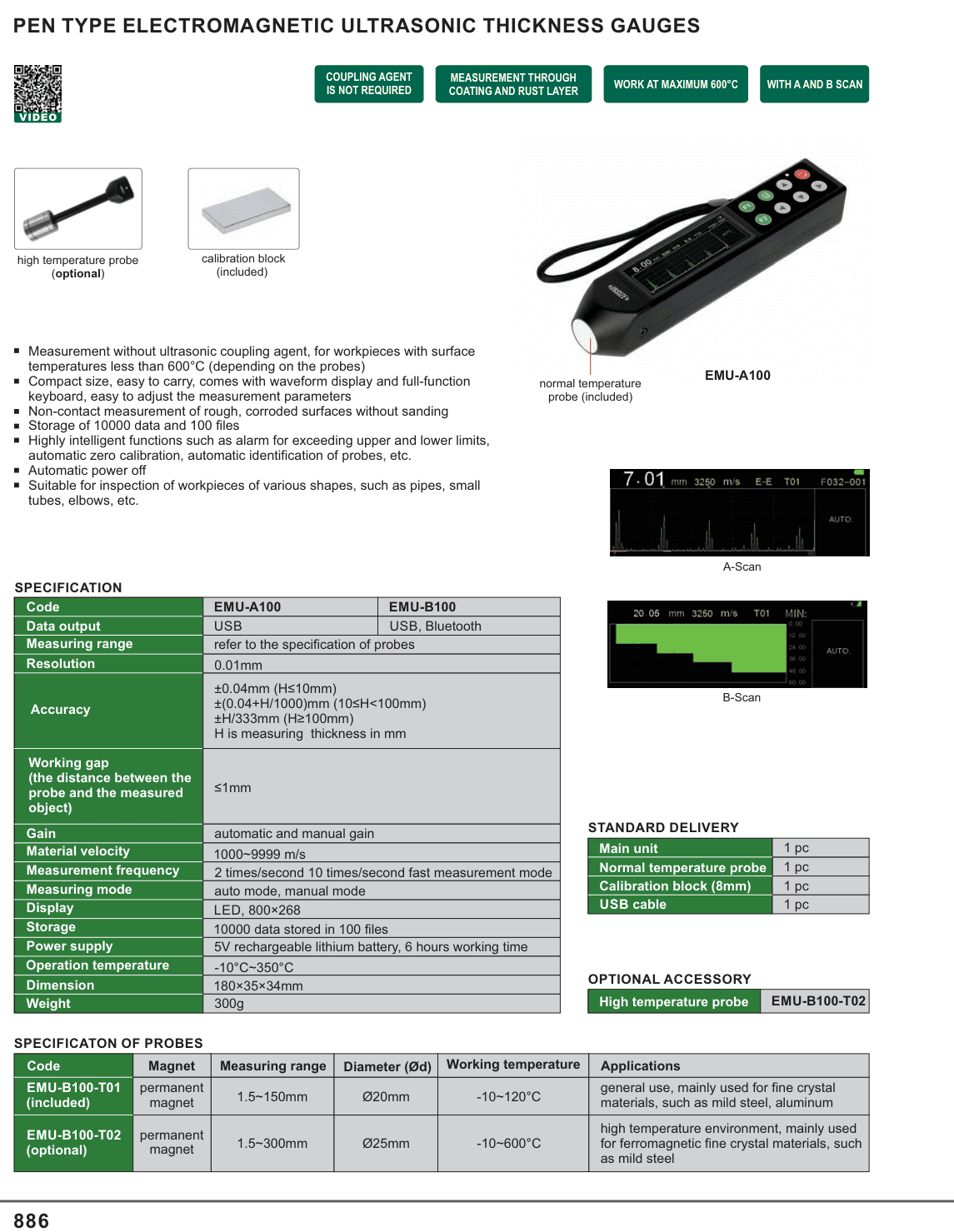 INSIZE Pen Type Electromagnetic Ultrasonic Thickness Gauges (EMU-A100)