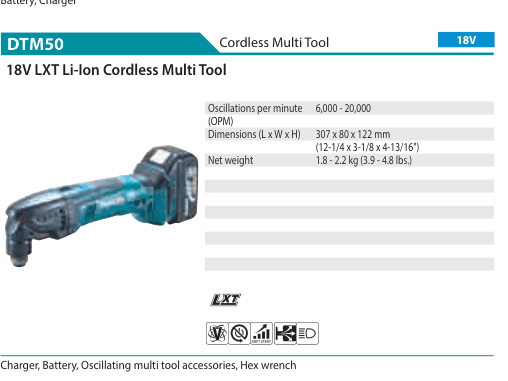 เครื่องมืออเนกประสงค์ไร้สาย Makita DTM50
