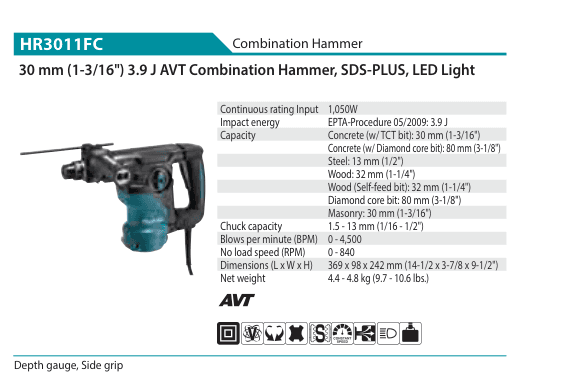 สว่านโรตารี่ (Combination Hammer) Makita HR3011FC