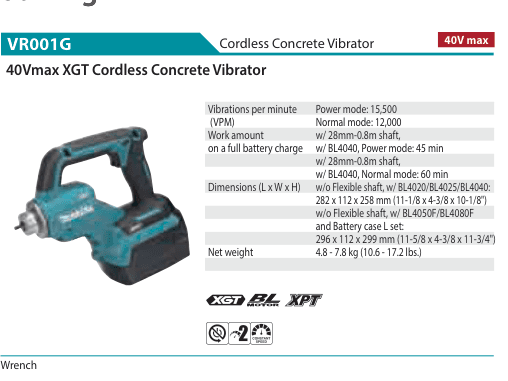 เครื่องจี้ปูนไร้สาย Makita VR001G