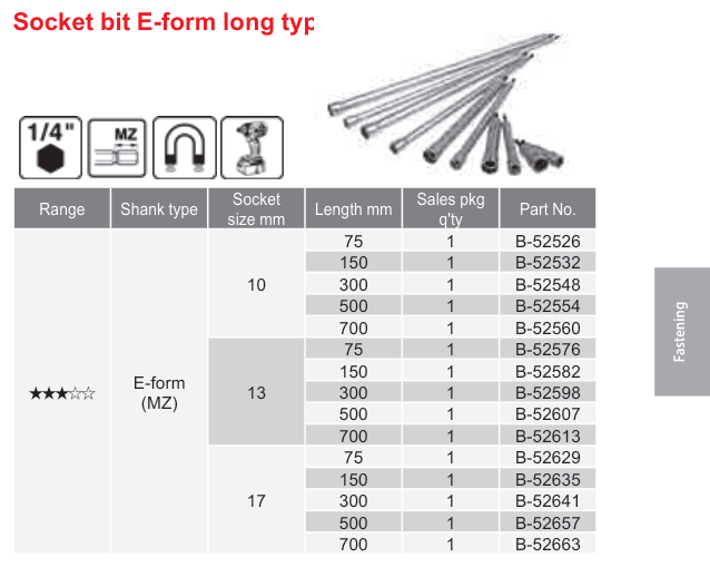 อุปกรณ์เสริม Makita — Socket bit E-form long type