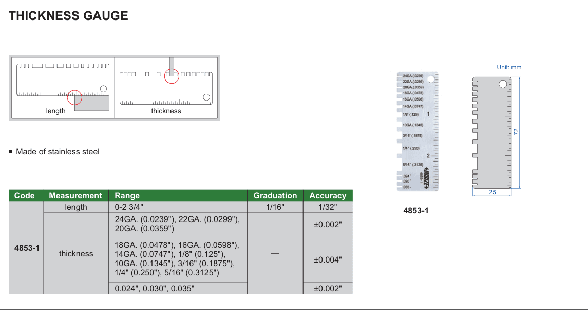 INSIZE Thickness Gauge (4853-1)