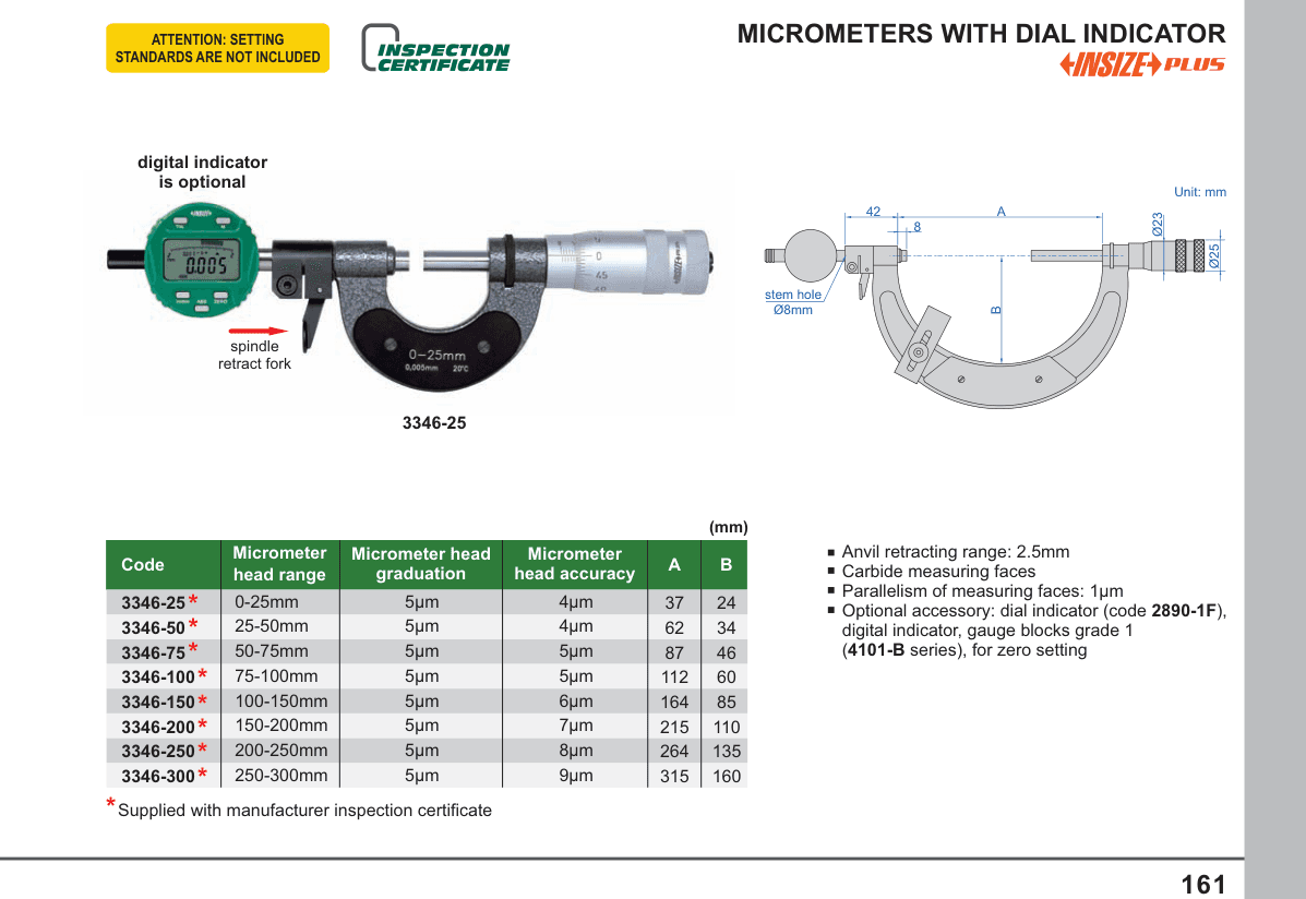 INSIZE Micrometers With Dial Indicator (2890-1F)