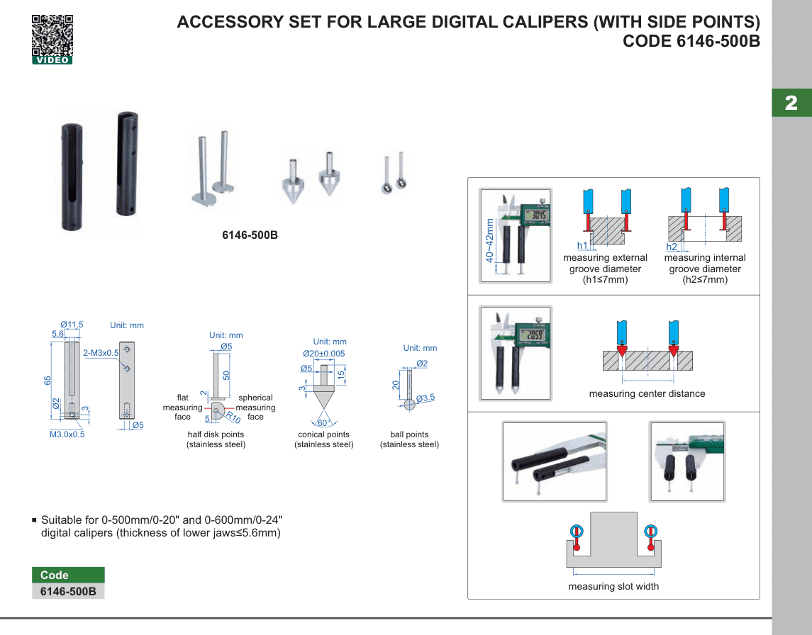 INSIZE Accessory Set For Large Digital Calipers (With Side Points) (6146-500B)