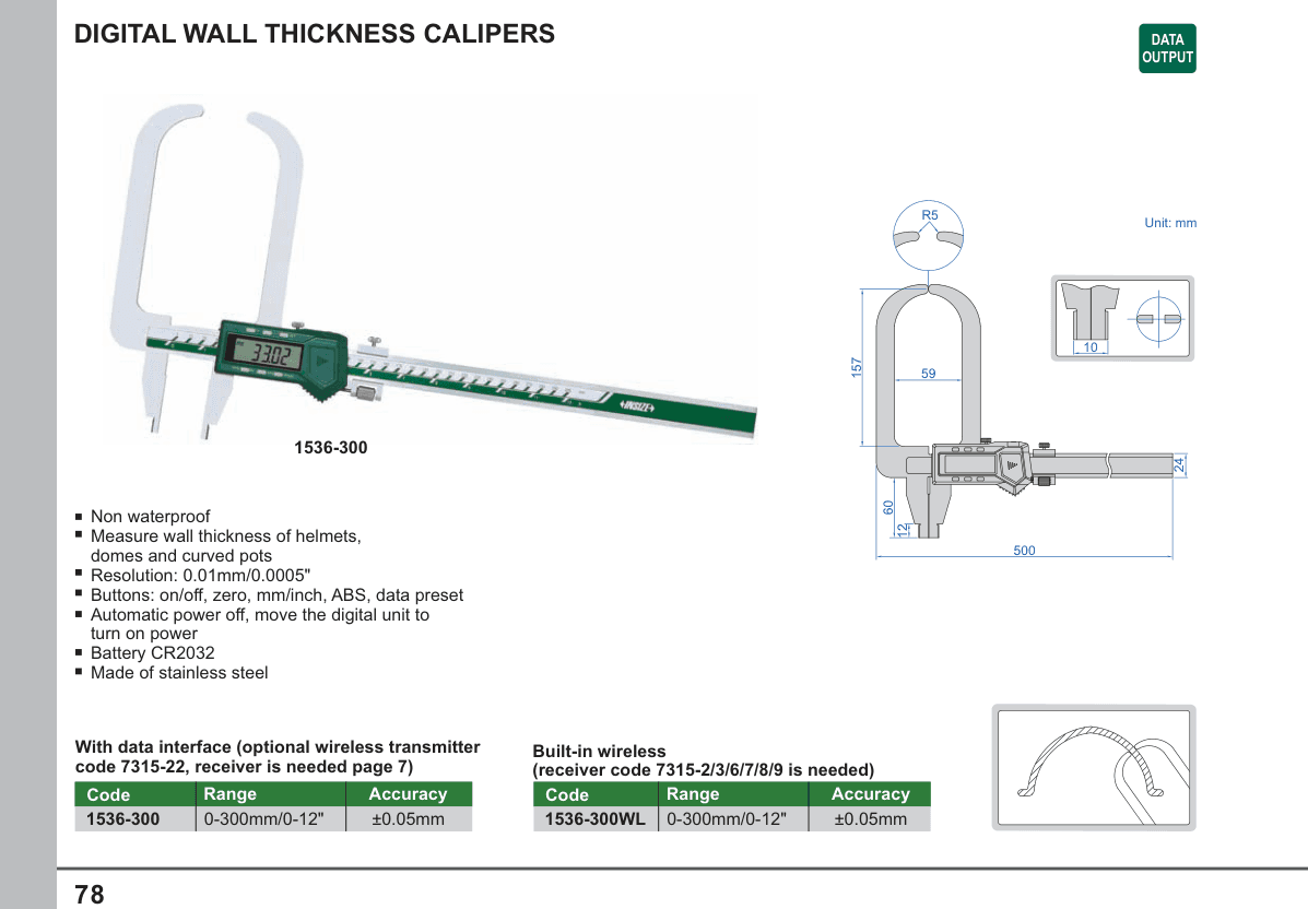INSIZE Digital Wall Thickness Calipers (1536-300)