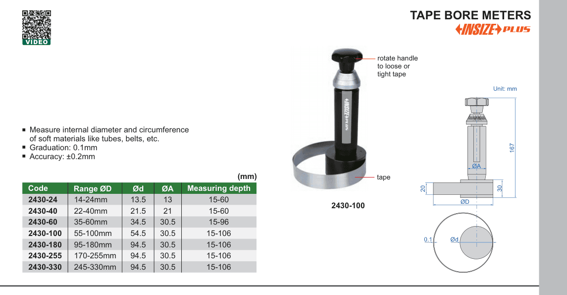 INSIZE Tape Bore Meters (2430-100)