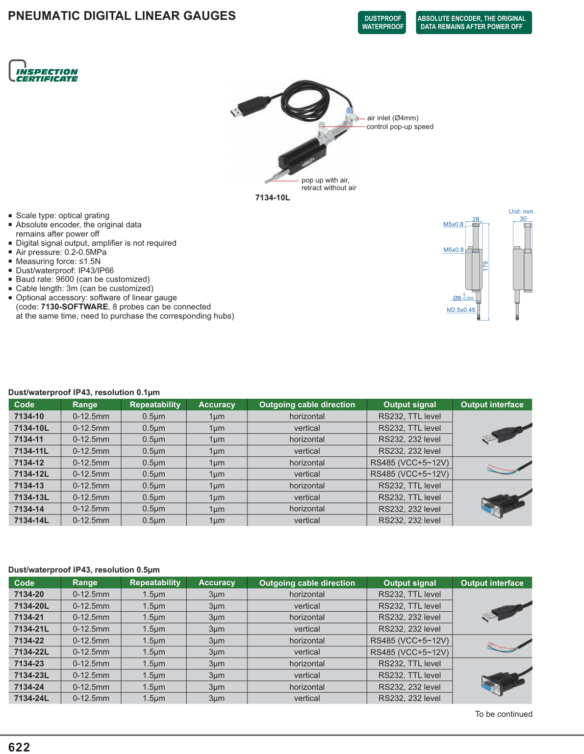 INSIZE Pneumatic Digital Linear Gauges (7134-10L)