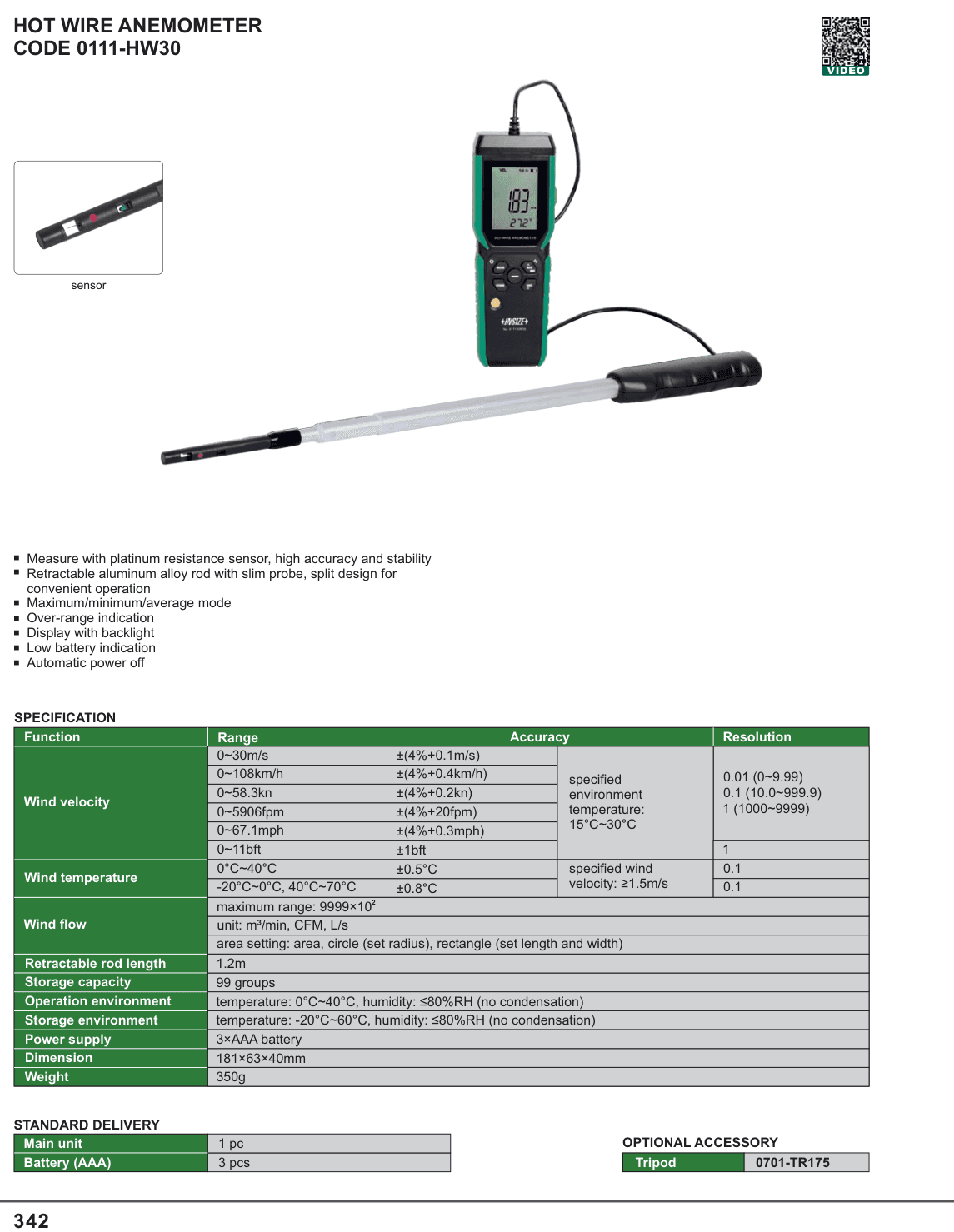 INSIZE Hot Wire Anemometer (0111-HW30)