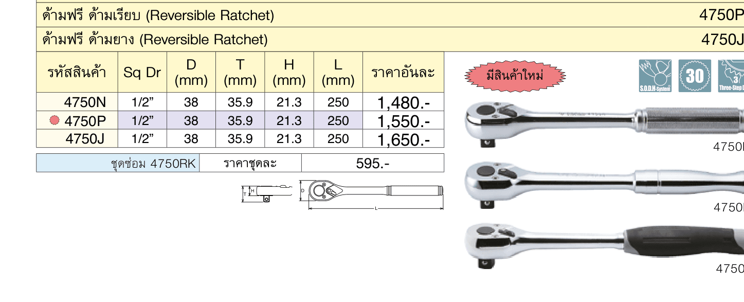 ด้ามฟรี ด้ามเหล็กกลิ้งลาย (Reversible Ratchet)