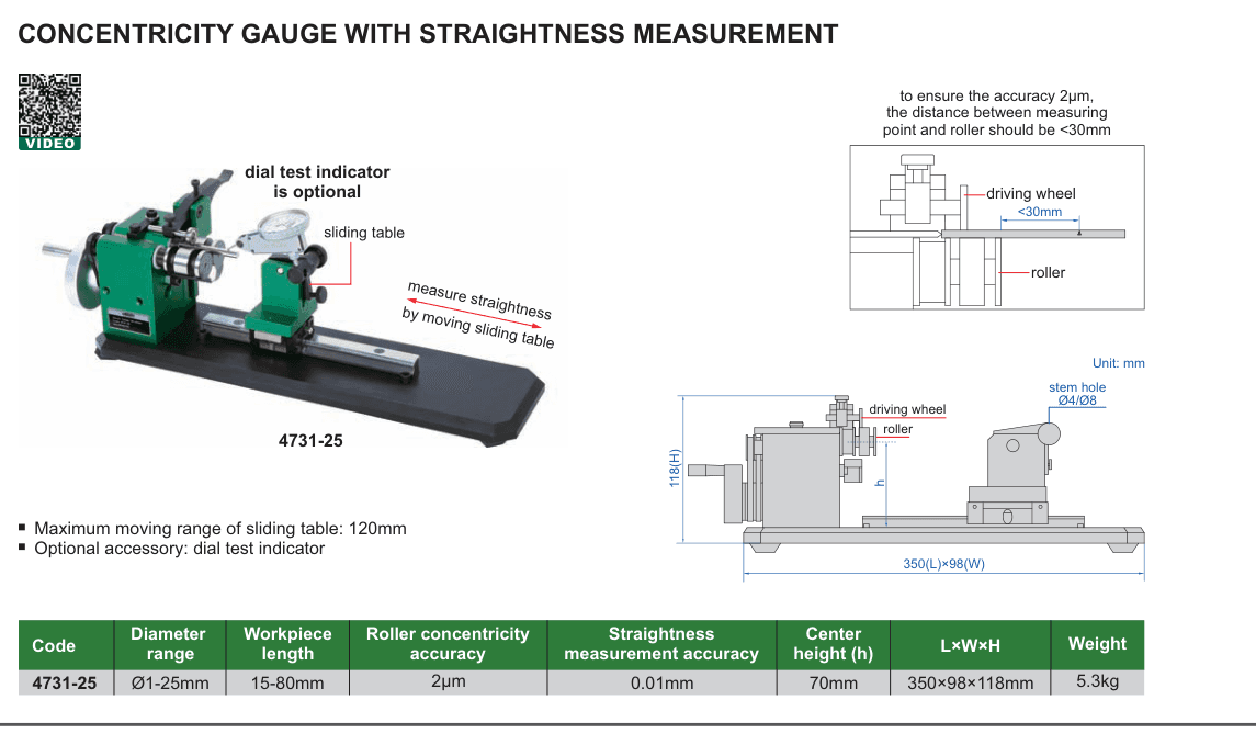 INSIZE Concentricity Gauge With Straightness Measurement (4731-25)