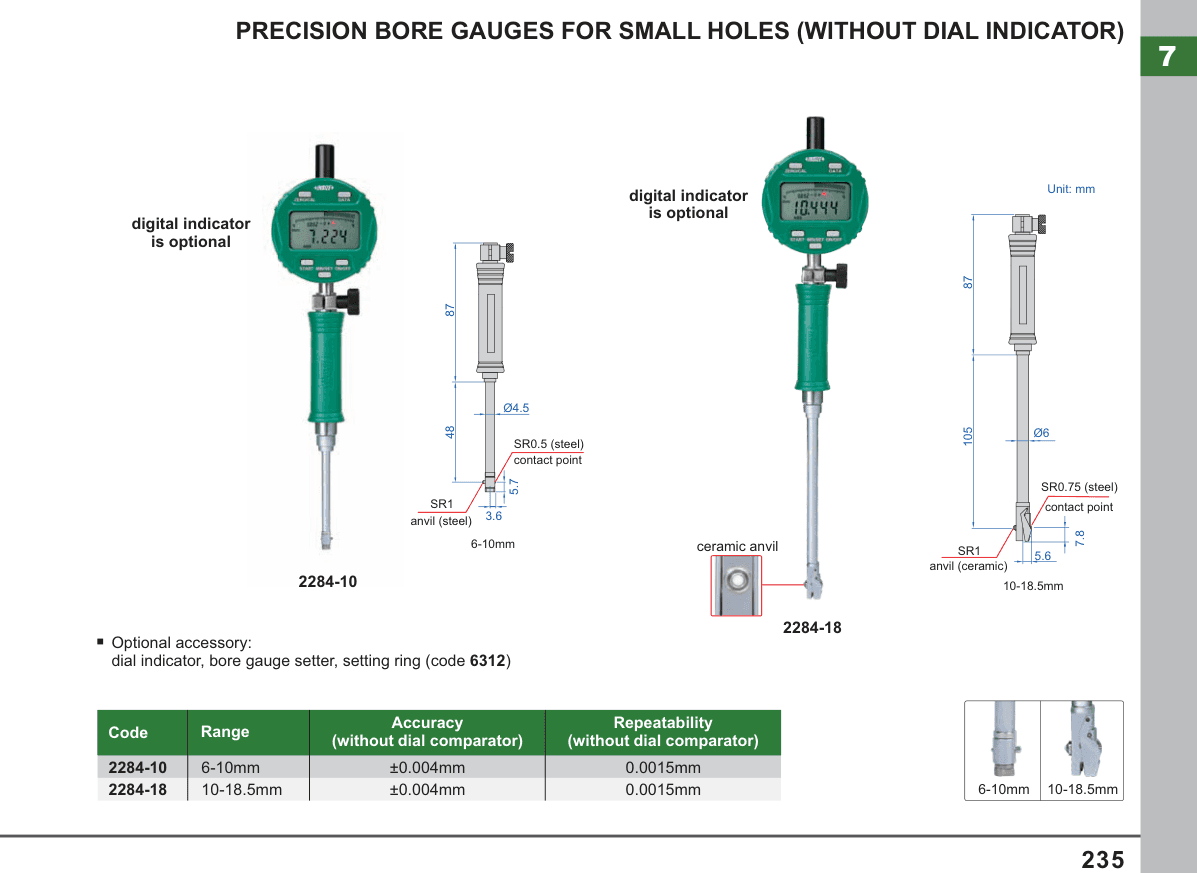 INSIZE Precision Bore Gauges For Small Holes (Without Dial Indicator) (2284-10)