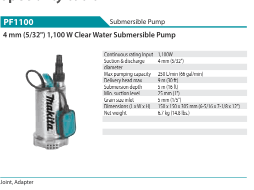 ปั๊มจุ่ม Makita PF1100