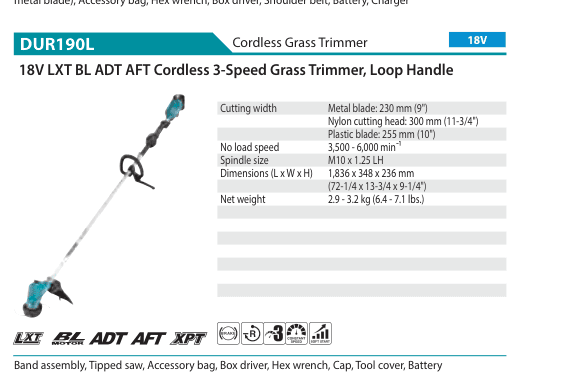 เครื่องตัดหญ้าไร้สาย Makita DUR190L