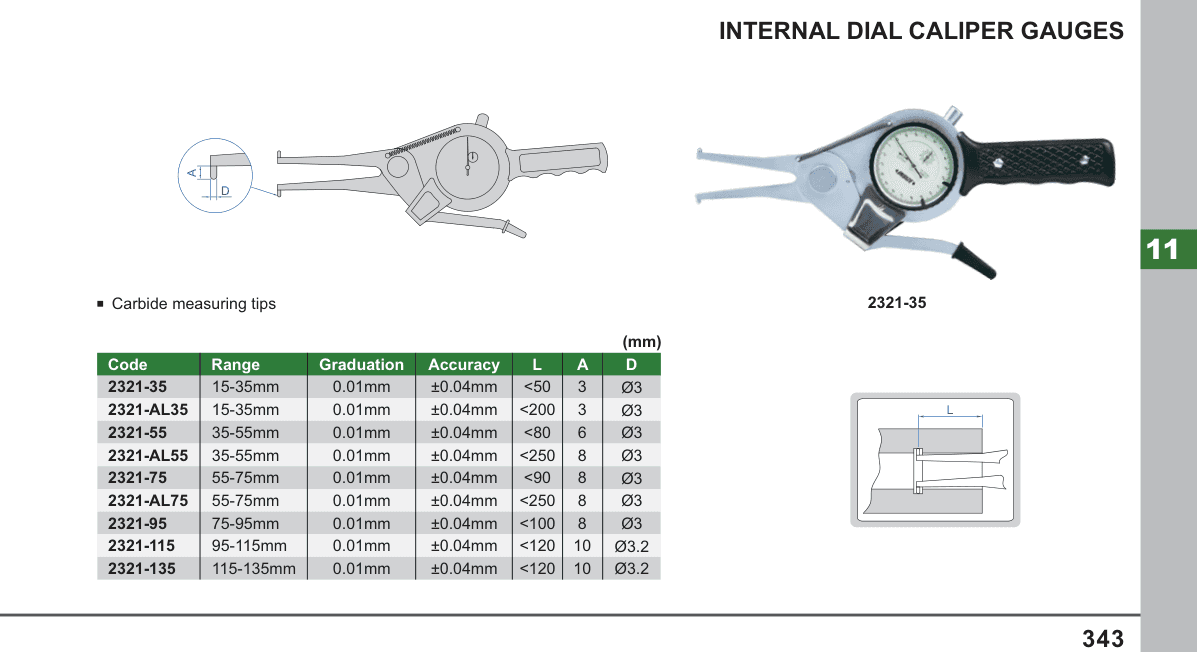 INSIZE Internal Dial Caliper Gauges (2321-35)