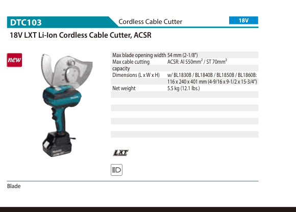 เครื่องตัดสายเคเบิลไร้สาย Makita DTC103