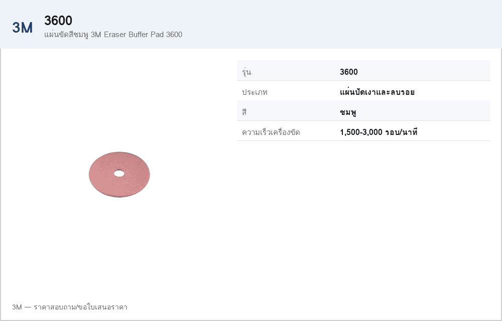 แผ่นขัดสีชมพู 3M Eraser Buffer Pad 3600