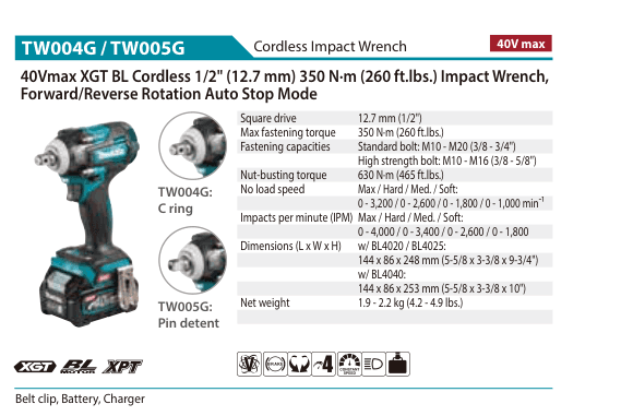 บล็อกกระแทกไร้สาย Makita TW005G