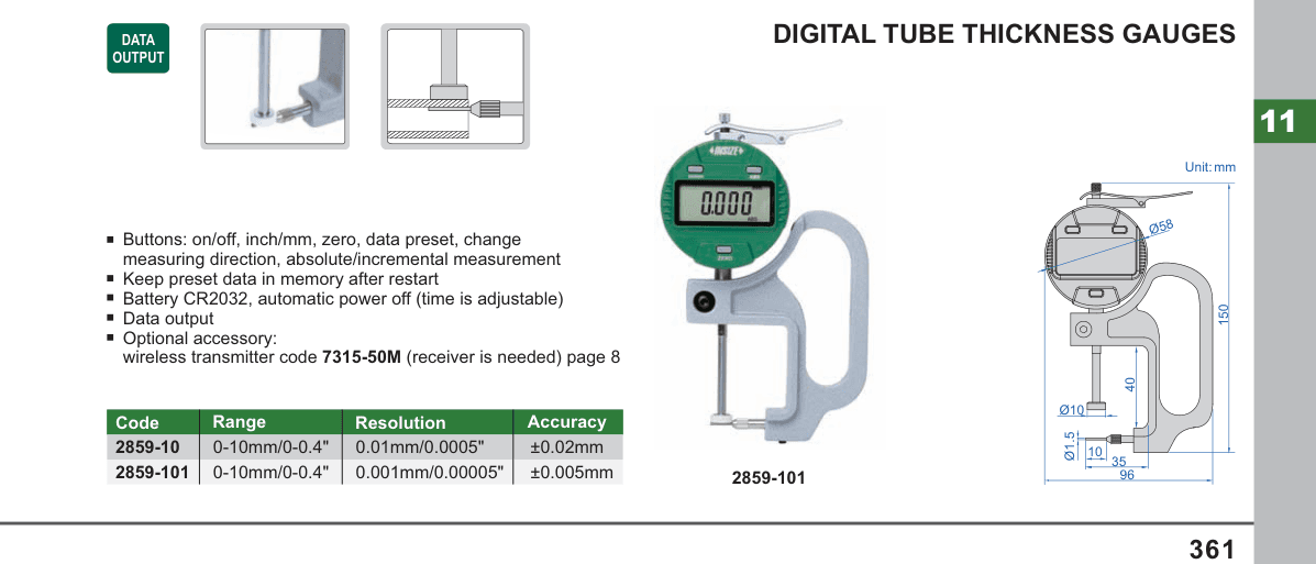 INSIZE Digital Tube Thickness Gauges (2859-101)