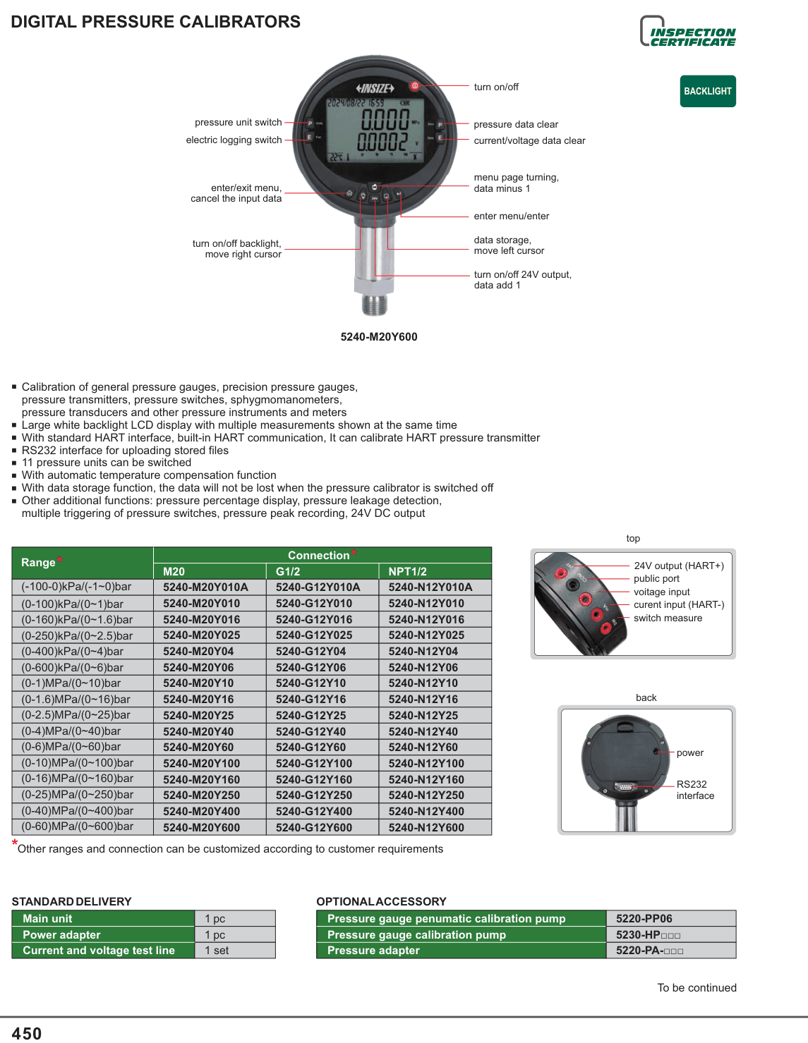 INSIZE Digital Pressure Calibrators (5240-M20Y04)