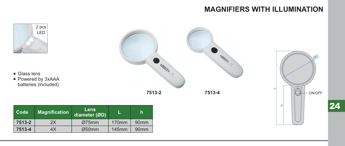 INSIZE Magnifiers With Illumination (7513-2)