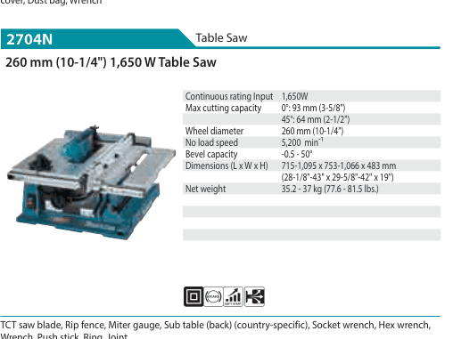 โต๊ะเลื่อย Makita 2704N