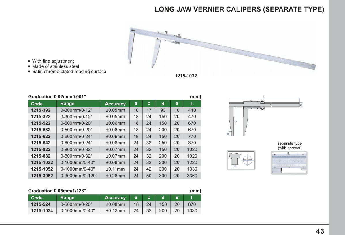 INSIZE Long Jaw Vernier Calipers (Separate Type) (1215-392)