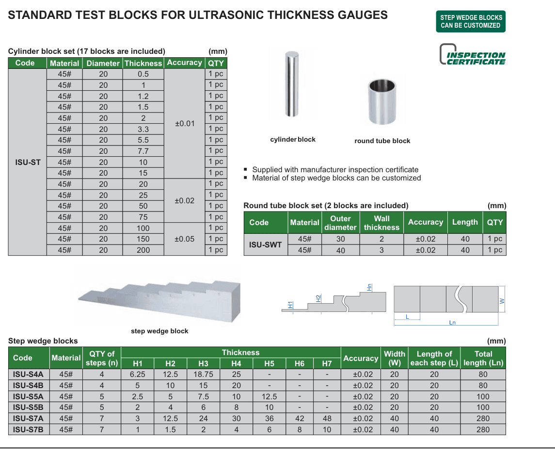 INSIZE Standard Test Blocks For Ultrasonic Thickness Gauges (ISU-ST)