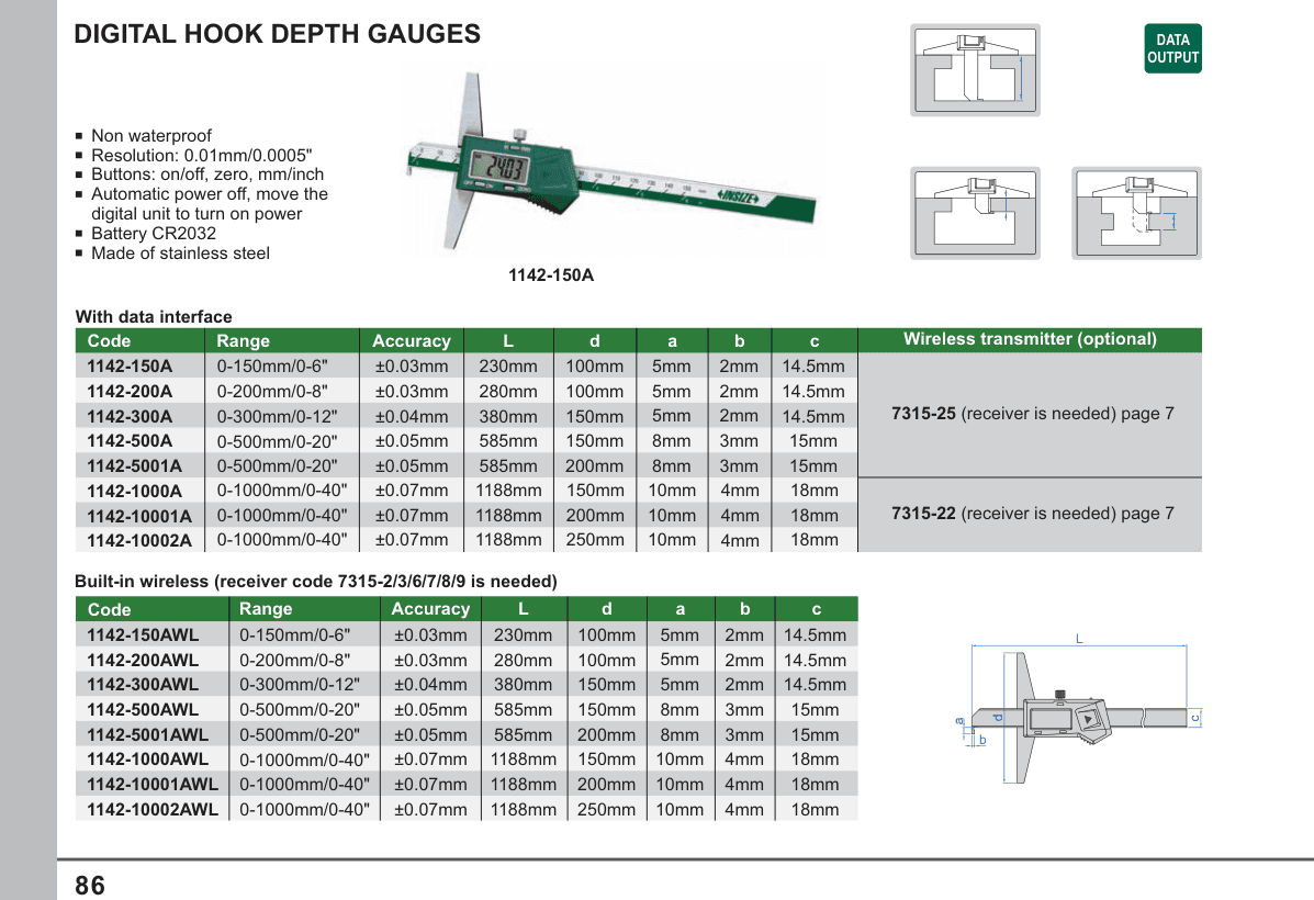 INSIZE Digital Hook Depth Gauges (1142-150A)