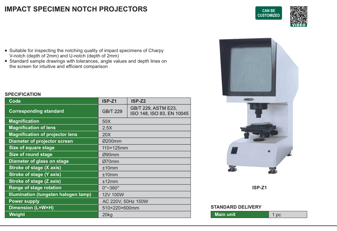 INSIZE Impact Specimen Notch Projectors (ISP-Z1)
