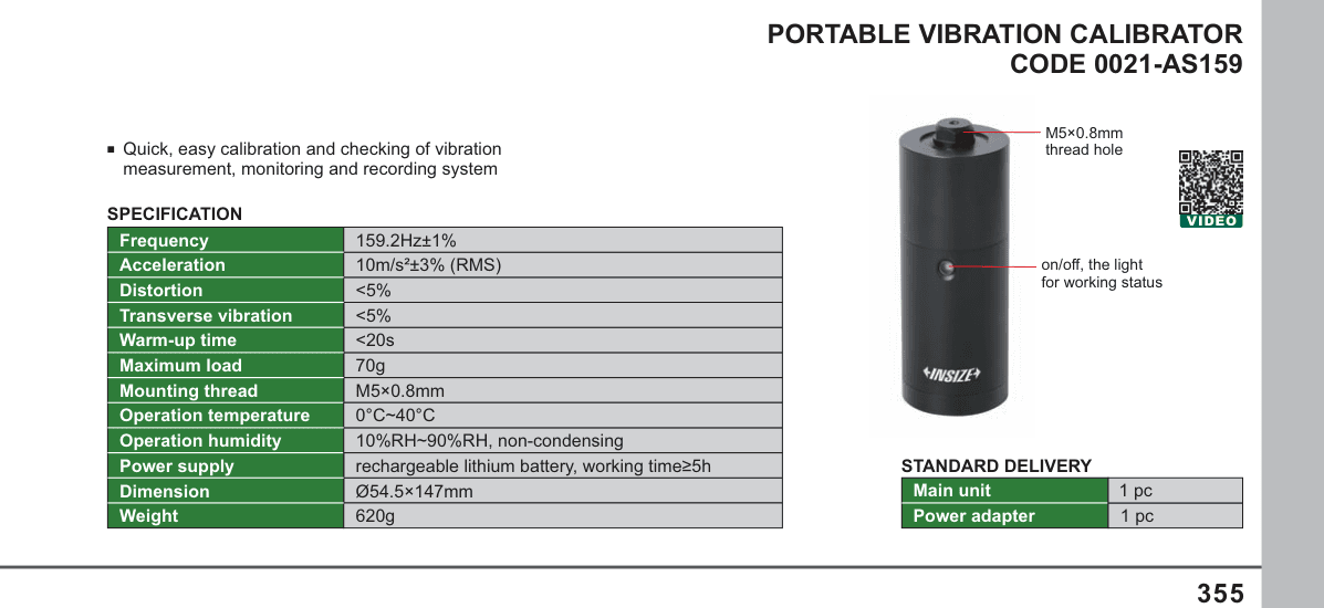 INSIZE Portable Vibration Calibrator (0021-AS159)
