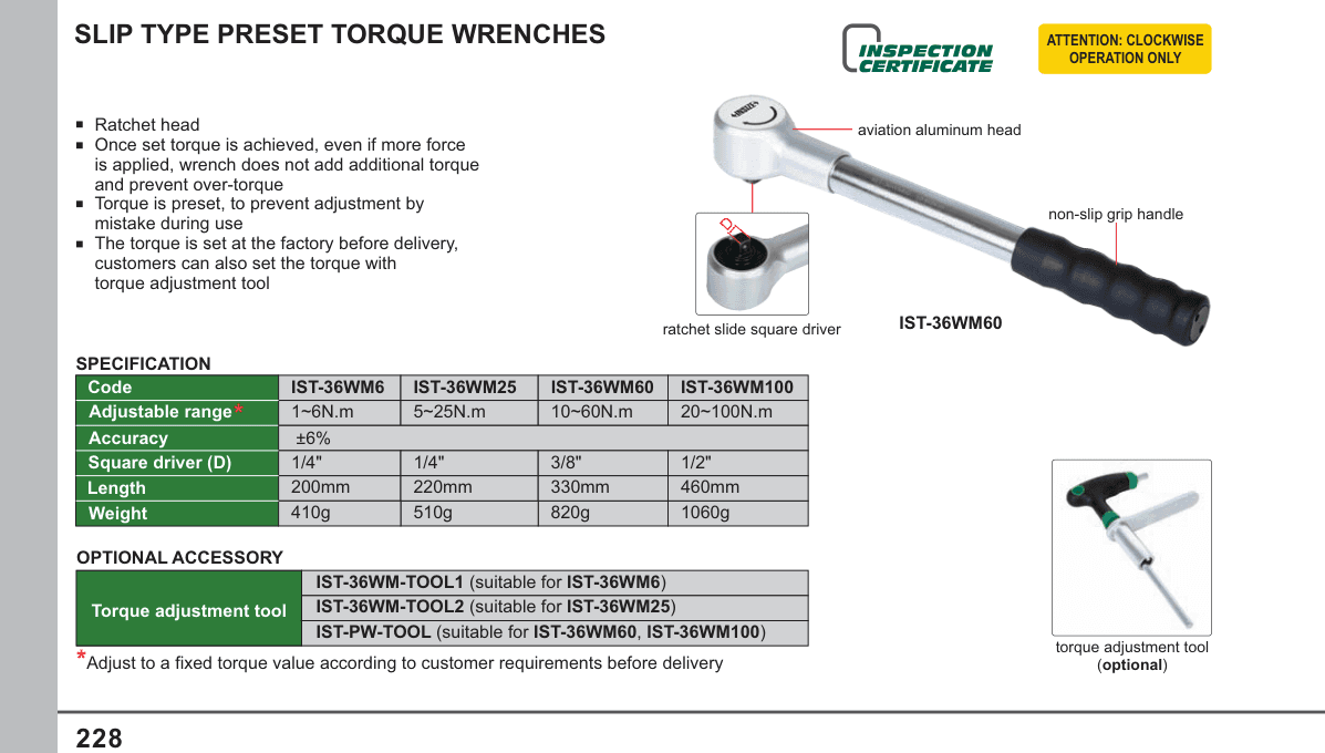 INSIZE Slip Type Preset Torque Wrenches (IST-36WM60)