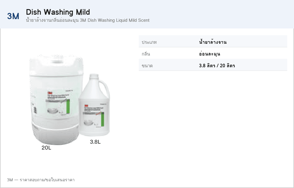 น้ำยาล้างจานกลิ่นอ่อนละมุน 3M Dish Washing Liquid Mild Scent