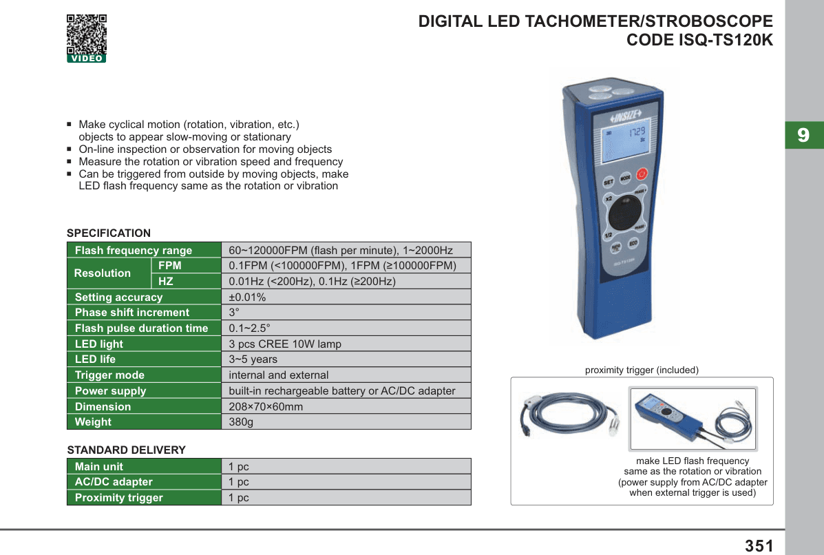 INSIZE Digital Led Tachometer/Stroboscope (ISQ-TS120K)