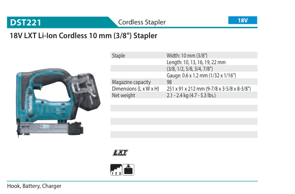 เครื่องยิงลวดเย็บไร้สาย Makita DST221