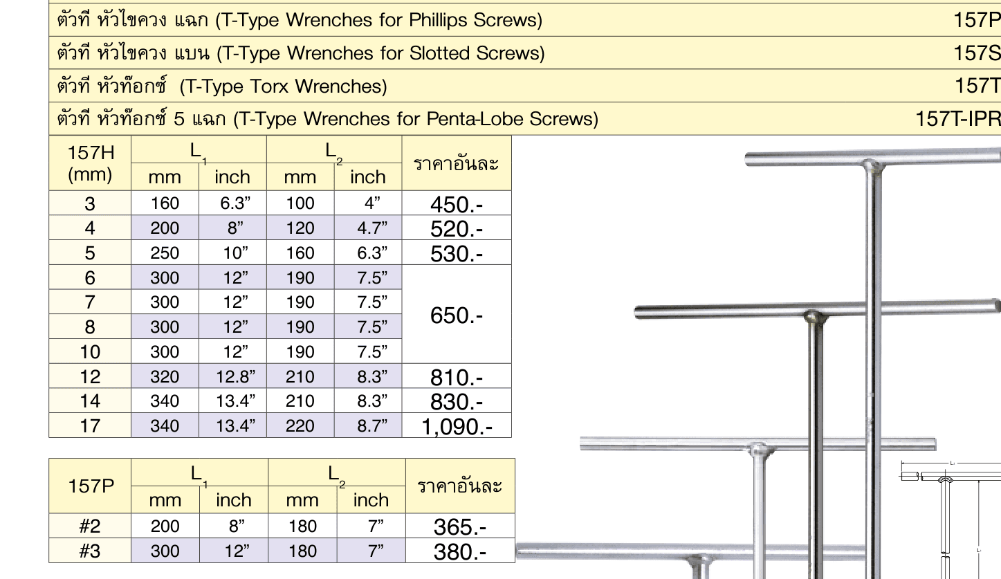 ตัวที หัวไขควง แฉก (T-Type Wrenches for Phillips Screws)