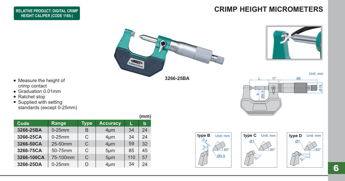 INSIZE Crimp Height Micrometers (3266-25BA)